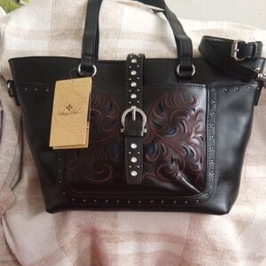 Patricia Nash Black and Brown Embroidered Shoulder Bag